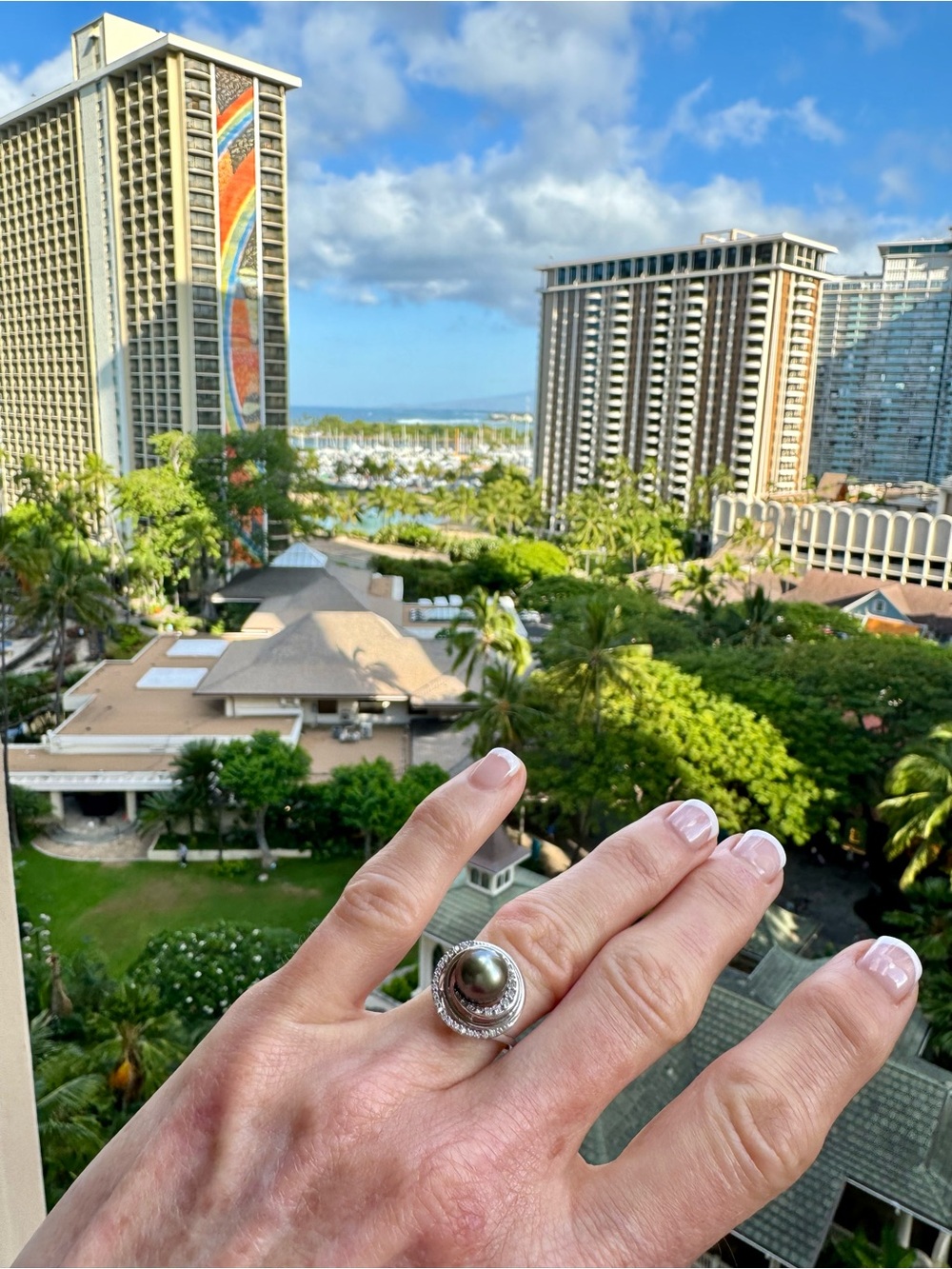 Elegant Tahitian Pearl Ring .19tw Diamonds set in 14K White Gold